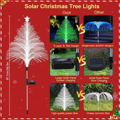 Solar Christmas Decorations, 6 Pack 38.5 Inch 7 Color Changing Jellyfish Lights with 5 Layer Optical Fiber Solar Flower Lights for Outdoor Xmas Yard Garden Pathway Decor