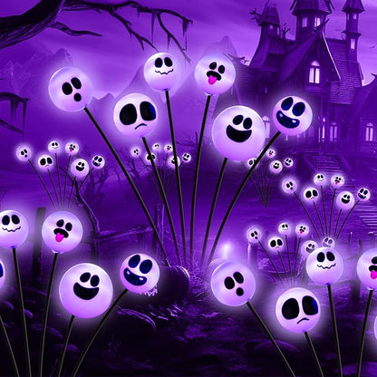 Tuanse 2 Pcs Outdoor Halloween Decorations Waterproof Halloween Solar Lights Scary Ghost Lights for Garden Yard Lawn Pathway (Purple)