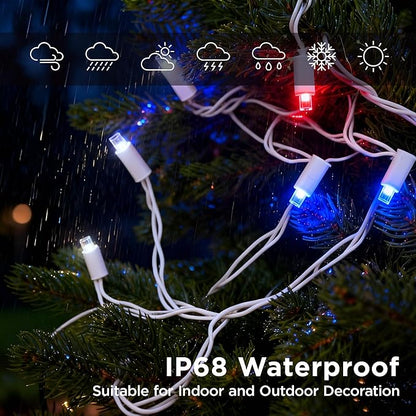 American LED String Lights (Red & White & Blue - Steady, 25FT), Mini LED USA String Lights, Waterproof Fairy Patriotic Lighted Decor for Holiday Party Patios July 4th Independence Day New Year
