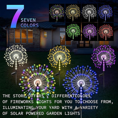 2 Pack 250LED Solar Garden Lights Outdoor, Dual Lighting Modes Firework Lights Solar Powered, Waterproof Twinkle Fairy Light Outside for Yard Patio Pathway Christmas Party Decorative (Multicolor)
