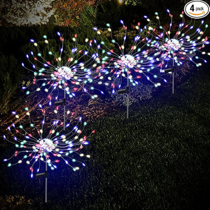 4 Pack 175 LED Solar Garden Light for Yard,Firework Lights Outdoor Waterproof with 2 Modes Twinkling Light, Sparkly Starburst Lights for Wedding Walkway Halloween Christmas Decor(Colorful)