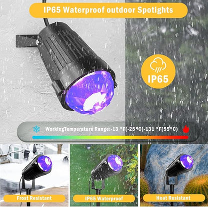Christmas Halloween LED Spot Lights Outdoor Black Light Projector, 12W Color Changing Landscape Lighting Wired 120V IP65 Waterproof Outdoor Spotlight for Glow Party Garden Yard Indoor Decor(4Pack)