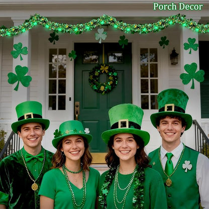20FT St Patrick's Day Garland Lights, Plug in Outdoor Green Global String Lights and Tinsel Shamrock Garland Set, Parallel Connectable for Home Garden Irish Saint Patrick Party Decorations