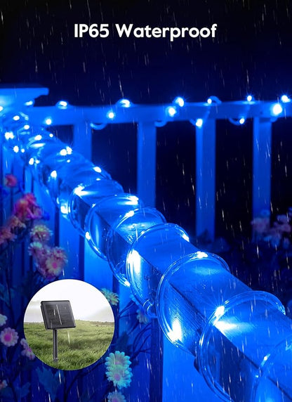 Brightown Solar String Lights Outdoor, 39FT 100 LED Rope Lights Solar Powered with 8 Lighting Modes, Waterproof Solar Patio Lights, Solar String Lights for Outside Tree Yard Halloween Decoration, Blue