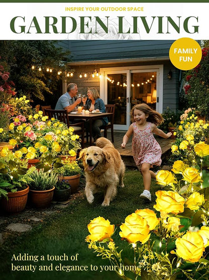 GIGALUMI Solar Lights Outdoor for Garden Decor, 4 Pack Solar Flower Lights Waterproof, 2 Lighting Modes 28 Rose Flowers for Pathway,Yard, Patio Decoration, Gardening Gifts for Women (Yellow)