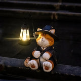 Decorative Solar Lights Garden Cat Statue Outdoor Figurine Light Themed Wizard Cat Lantern for Garden Decoration | Lumora