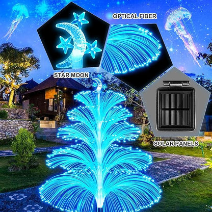 Solar Garden Lights Decorations Outdoor Waterproof 5 Layer Optical Fiber 7 Color Changing for Yard Pathway Outside Decorative Gifts for Mother's Women, 3 Pack