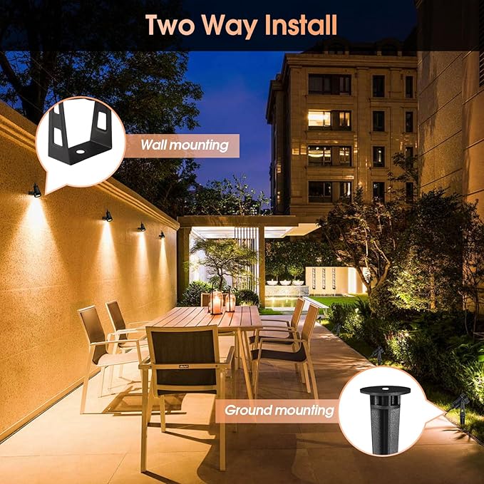 Low Voltage Landscape Lights 6 Pack, 69ft Cable Spotlight Outdoor with 12V Transformer, IP65 Waterproof Plug in Spot Lights 2700K Warm White for Yard, Plant, Lawn, Tree, Flags, Garden