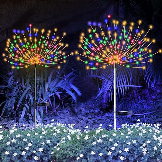 2 PCS Solar Firework Light, Outdoor Solar Garden Decorative Lights 120 LED Powered 40 Copper Wires String DIY Landscape Light for Pathway (Multi-Color)