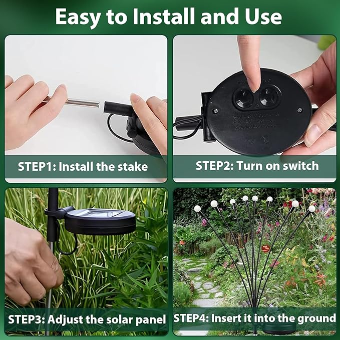 12-Pack Garden Solar Lights, 96 LED Solar Lights Outdoor for Garden Decor, Waterproof Firefly Light Outdoor (Sway | Lumora