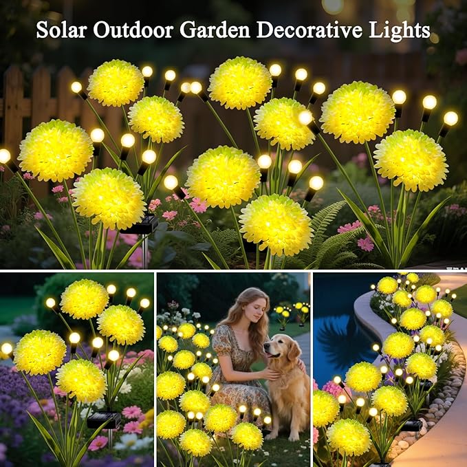 Solar Lights Outdoor Waterproof, 6 Pack Solar Firefly Swaying Lights with Flowers, Flower Light Garden Decor for Outside Yard Patio Thanksgiving Christmas for Women Grandma