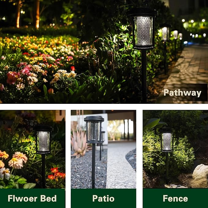 EcoGreen Solar Pathway Lights Outdoor 4-Pack Solar Powered Garden Lights Waterproof, 5000K Daylight, Aluminum, 2.44x13.4in, Auto Dusk to Dawn for Garden, Patio & Walkway (031D)
