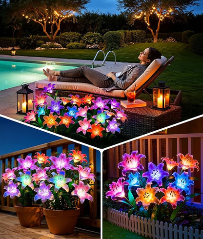 LETMY Solar Garden Lights, 2 Pack Solar Flower Lights with 6 Head Bigger Lily Lights, IP65 Waterproof Solar Lights Outdoor, Decorative Lights for Garden, Patio, Yard