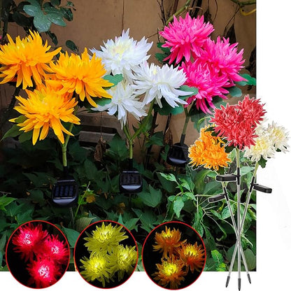Juesi Outdoor Solar Lights, 3 LED Chrysanthemum Flowers Stake, Waterproof Garden Lights Landscape Pathway Walkway Light for Patio Yard Decor (Yellow)