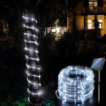 Honche Solar Rope Light 33FT 100L IP65 Weatherproof Outdoor LED Copper Fairy String Tube Lights for Party Garden Porch Yard Home Wedding Vacation New Year Holiday Decoration Lighting(Cool White)