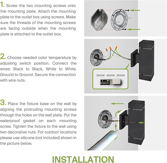 ASD 2 Light Square LED Indoor & Outdoor Wall Light Fixture | 18W 1180LM 3000K-5000K 100-277V Cylinder Up Down Lights | Dimmable Front Door, Porch, Patio Exterior Wall Sconce | Ringed Black, ETL
