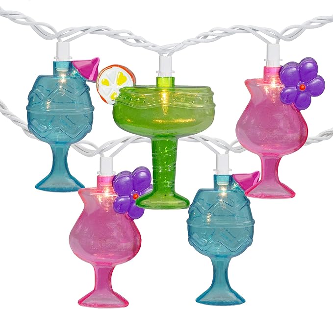 Northlight Cocktail Glasses Patio Light Set - Multi-Color - 7.25' White Wire - 10ct