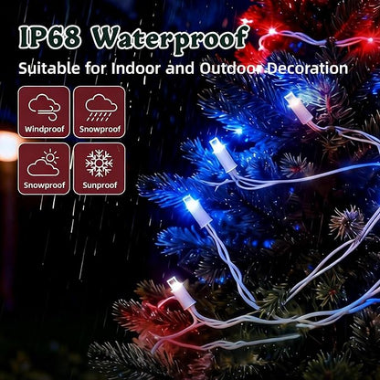 LED Christmas Lights, 100 LED Icicle Lights on 7FT with 4 Inch Spacing - 5MM Wide Angle Red & White & Blue Bulbs, IP68 Waterproof & ETL Certified for Outdoor/Indoor