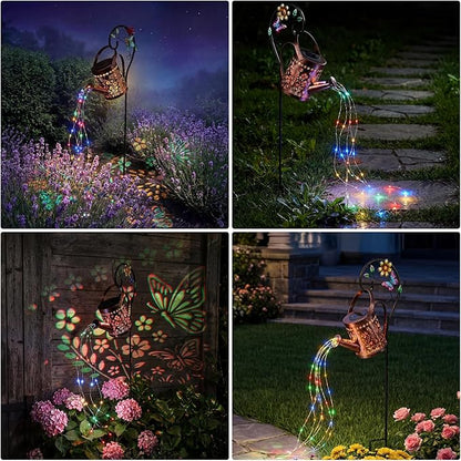 MEBRUDY Solar Garden Decor Lights, IP44 Waterproof Metal Butterfly Solar Watering Can Lights Outdoor Decor for Yard Pathway Patio Lawn, Gifts for Women Mom Grandma Birthday