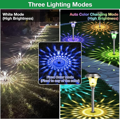 BEAU JARDIN 8 Pack Solar Pathway Lights Waterproof,Landscape Path Lights, Supper Bright Up to 12 Hr Black and 8 Pack Solar Pathway Lights Silver