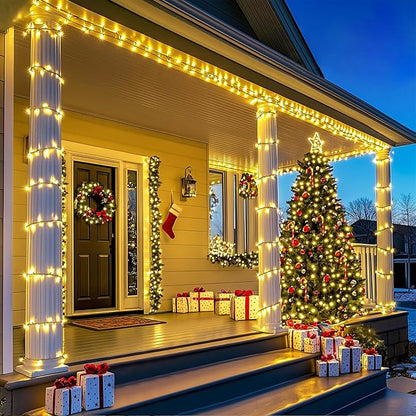 LAMPHOME Yellow Christmas Lights Indoor Outdoor, Connectable Christmas Tree Lights Green Wire, 1200LED (24pk of 50L) Golden Fairy String Light Plug in for Bedroom Wedding Xmas Tree Decorations