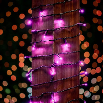 Novelty Lights 25ft Christmas String Lights, 50 Pink LED Bulbs on Black Wire, 6" Spacing, Connectable Indoor Outdoor Commercial Grade Lighting for Holidays Patio Weddings