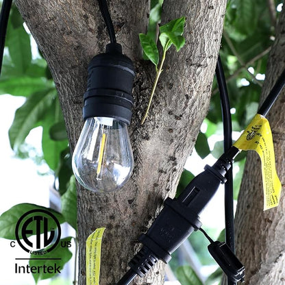 48ft LED Outdoor String Lights with 15+1(Spare) 1W Shatterproof Bulbs, Black Waterproof IP65 Connectable Outdoor Decorative Lights for Garden Patio Cafe Bistro Backyard Porch, ETL Listed