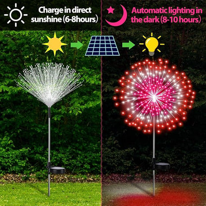 4 Pack Valentines Day Solar Firework Lights 180 LED 8 Lighting Modes Waterproof Solar Lamps Decorative Garden Stake Lights for Valentines Wedding Party Pathway Patio Decor