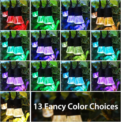 2-Pack Each 48FT Outdoor RGB Patio Lights, Cafe LED String Lights with 30+5 E26 Shatterproof Waterproof Bulbs, Christmas Colorful Dimmable String Lights for Bistro Backyard Garden, 3 Remotes, 96 FT