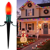 Frosted C9 Christmas Lights Outdoor, 25.7 Ft Christmas Pathway Lights with 20 LED Bulbs and Stakes, Connectable | Lumora