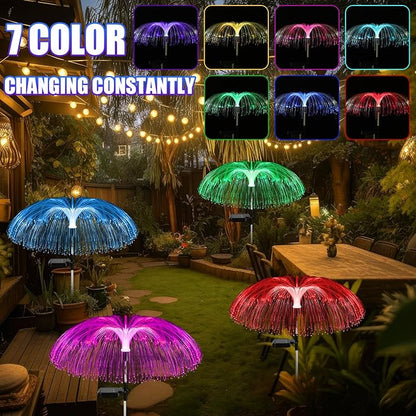 4 Pcs Solar Outdoor Lights for Garden Waterproof Jellyfish 7 Color Changing Decorative Lawn Solar Powered Lights Flower Yard for Pathway Lawn Wedding Party Outside Decor