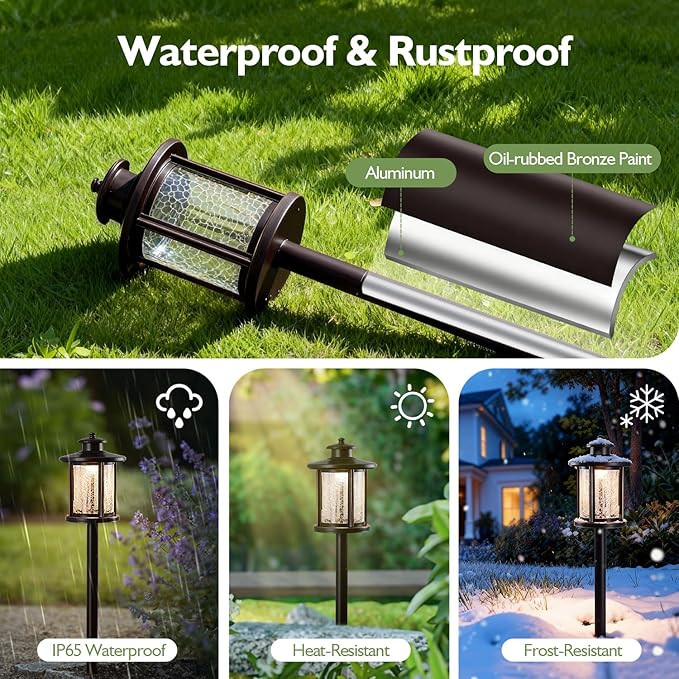 LITFIT Low Voltage Landscape Lighting, 12V 3.4W 155LM 3000K Outdoor Path Lights with Connectors, Crackled Shade | Lumora
