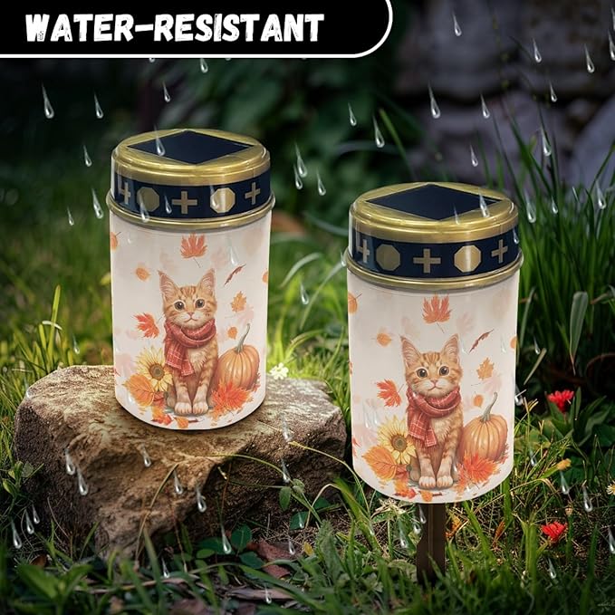 Thanksgiving Cat Solar Garden Lights Walkway Solar Lights Landscape Set of 2 Outdoor Waterproof Thanksgiving Decor Solar Pathway Lights Solar Walkway Lights Outdoor Table Lamp