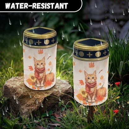 Thanksgiving Cat Solar Garden Lights Walkway Solar Lights Landscape Set of 2 Outdoor Waterproof Thanksgiving Decor Solar Pathway Lights Solar Walkway Lights Outdoor Table Lamp