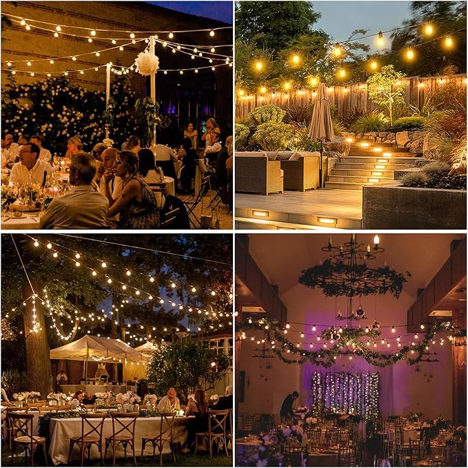 104FT(98+6) Solar String Lights Outdoor Waterproof, Solar Powered Patio Light with 30+2 Dimmable S14 Edison Bulbs | Lumora