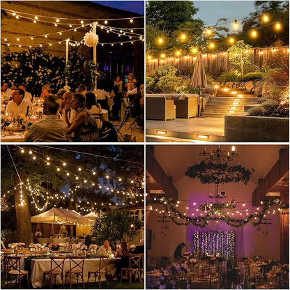 104FT(98+6) Solar String Lights Outdoor Waterproof, Solar Powered Patio Light with 30+2 Dimmable S14 Edison Bulbs Shatterproof & Remote Control, Solar String Lights for Outside Garden Backyard