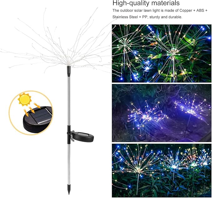 105LED Solar Fireworks Lights 2Pcs IP44 Waterproof Outdoor Lawn Path Garden Lamps - Long - Lasting Polysilicon | Lumora