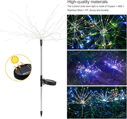 105LED Solar Fireworks Lights 2Pcs IP44 Waterproof Outdoor Lawn Path Garden Lamps - Long - Lasting Polysilicon Solar Panel, Adjustable Copper Wire Design for Patio and Driveway (Colorful Light)