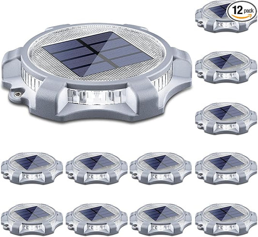 SIEDiNLAR Solar Deck Lights Outdoor 2 Modes LED Dock Driveway Markers Light Waterproof for Step Ground Walkway Stair Pathway Yard Garden Road 12 Pack (Cool White/Warm White)