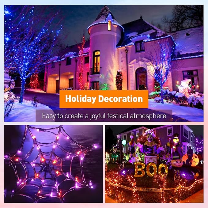 C7 Purple Christmas Lights Outdoor and Indoor 10ft - Halloween LED String Lights with 10 Vintage Bulbs, Waterproof Black Wire for Patio, Roofline, Xmas Tree, Holiday Decor