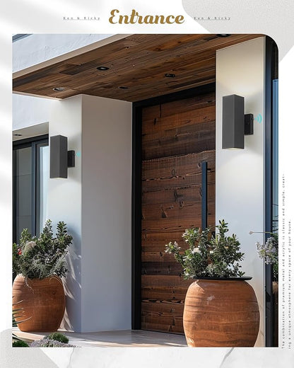Ken & Ricky Outdoor Wall Light Fixture,Exterior Lighting Fixtures,Dusk to Dawn Modern Sconce Lights for Porch Patio Garage Front Door (Black,Square,with Sensor,1PK)