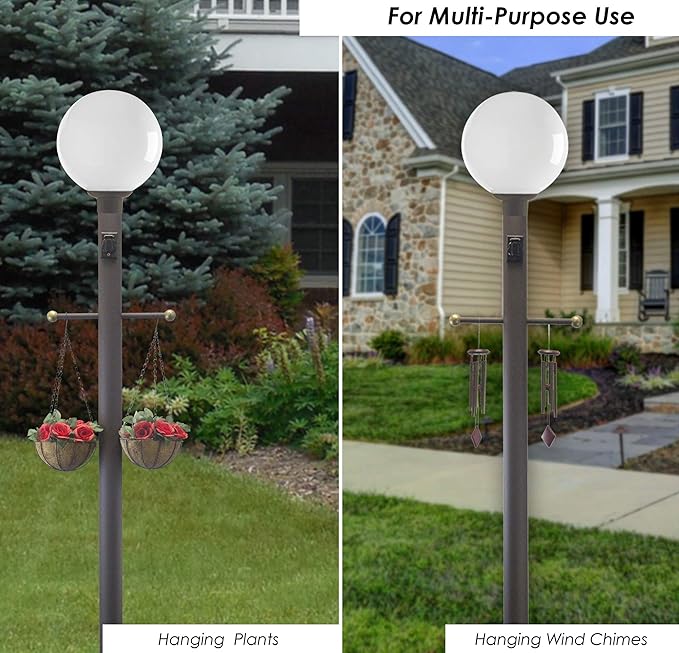 Solus 7-Foot Direct Burial Lamp Post – Outdoor Aluminum Light Pole with Decorative Cross Arm & 120V Outlet – Fits | Lumora