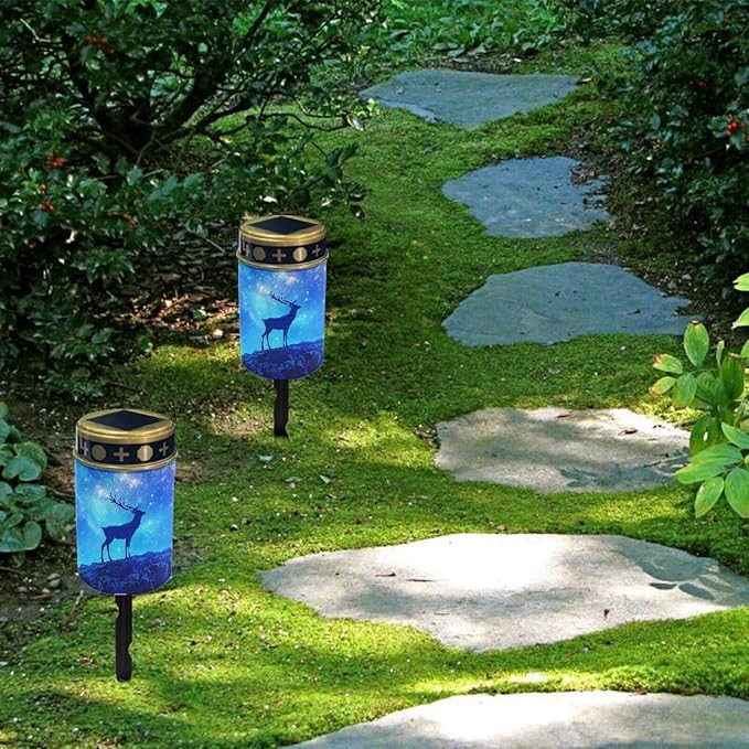 Starry Deer Decorations Solar Lights,Stake Lights, Outdoor Waterproof Memorial Day Decorations Patriotic Lights for Garden Yard Pathway Grave