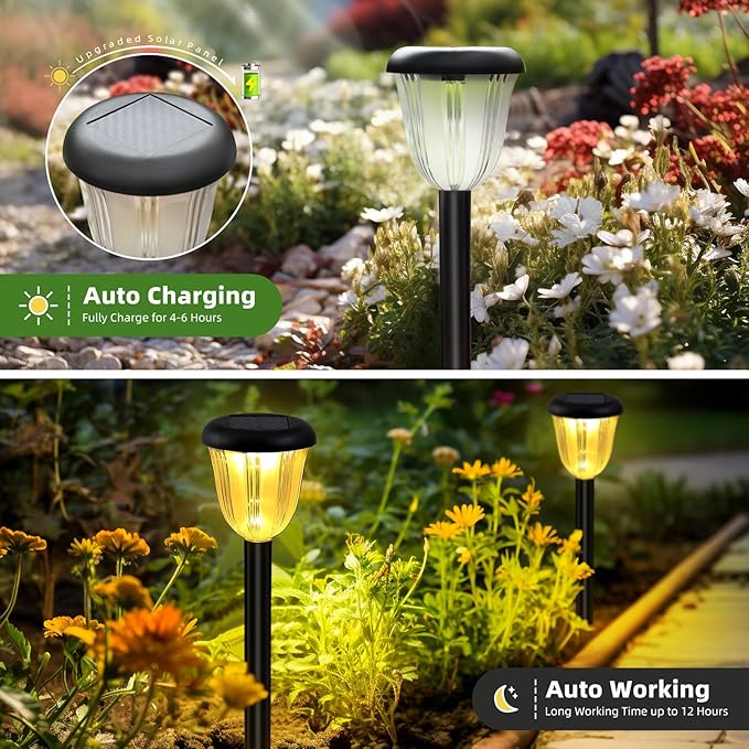 Waterproof Solar Pathway Lights Outdoor - 8 Pack Landscape Light Solar Powered 2 Lighting Modes RGBW, Auto On/Off Garden Lights for Outside, Yard, Patio Walkway Driveway