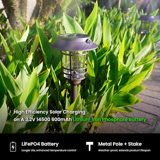 Mesh Linkable Series 6-Pack Solar LED Security Pathway Light w/ LiFePO4 Battery, 300LM, Auto-linking, 110°x16 ft Motion Detection, CCT 3000K/4000K/5000K, 4-Channel Settings, Stainless Steel, Bronze