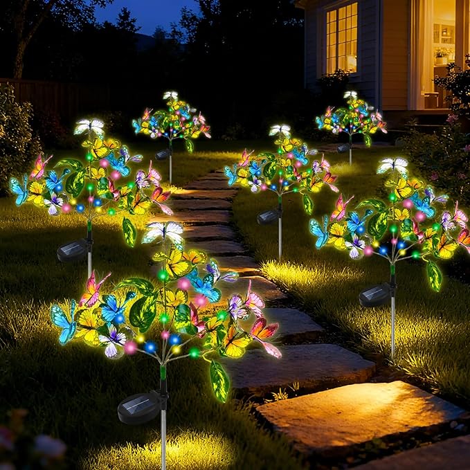 Anothera 6Pcs Solar Butterfly Lights Features Flashing or Steady-on Modes, Waterproof Sunflower Garden Lights for Outdoor Patio, Lawn, Yard, Garden Decor Gift for Mom Women Grandma