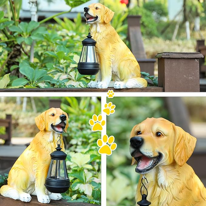 Afirst Solar Dog Statue Garden Decor, Outdoor Statue Decor with Solar Lantern Valentine's Day Gift Lovely Golden Retriever Figurine Patio Lawn Yard Art Ornaments Housewarming Gift