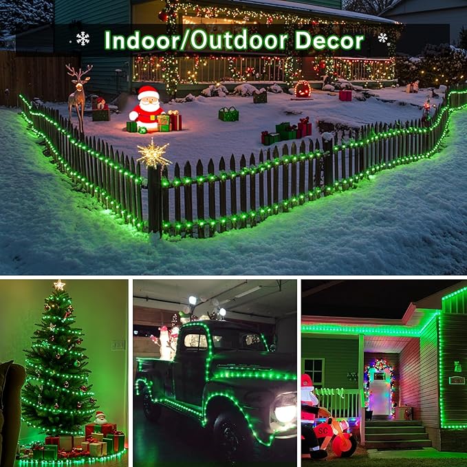 JMEXSUSS Green Halloween Solar Lights, 66 ft 200 LED Rope Lights Outdoor Waterproof, PVC Tube Green Christmas | Lumora