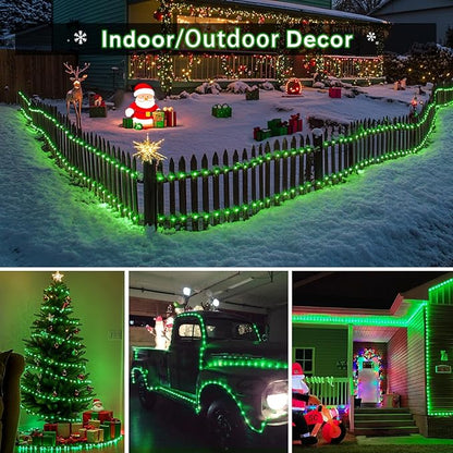 JMEXSUSS Green Halloween Solar Lights, 66 ft 200 LED Rope Lights Outdoor Waterproof, PVC Tube Green Christmas String Lights for Halloween Party Tree Fence Christmas