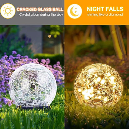 Solar Globes Outdoor Waterproof, 4.88''Cracked Glass Solar Lights Outdoor Bright Up to 14H,IP65 Waterproof Globe Light for Walkway,Patio,Landscape,Path,Garden Warm White (2)